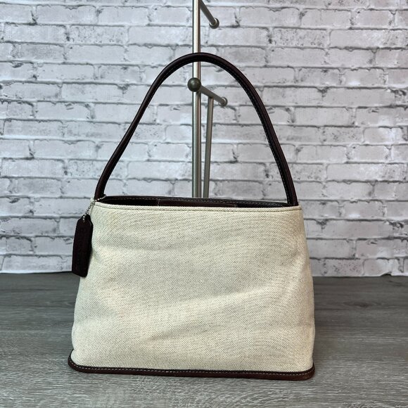 Vintage Coach Shoulder Bag 6181 Ivory Brown Canvas/Leather - Picture 1 of 7